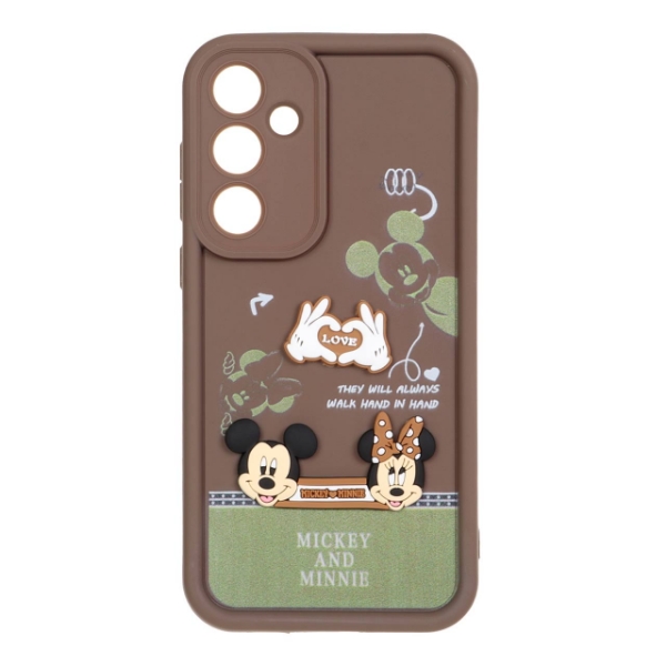 تصویر  قاب Solid Case برجسته Micky&Minnie مدل Samsung Galaxy A55 - قهوه ای