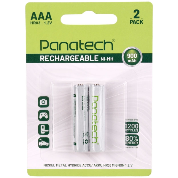 تصویر  باتری دوتایی نیم قلمی شارژی Panatech Rechargeable Ni-MH HR03 AAA 900mAh